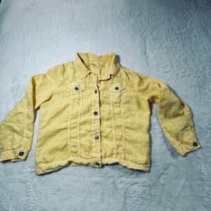 Chico’s Size 2 Yellow Linen Jacket Button Up Lightweight Spring (L 12-14)